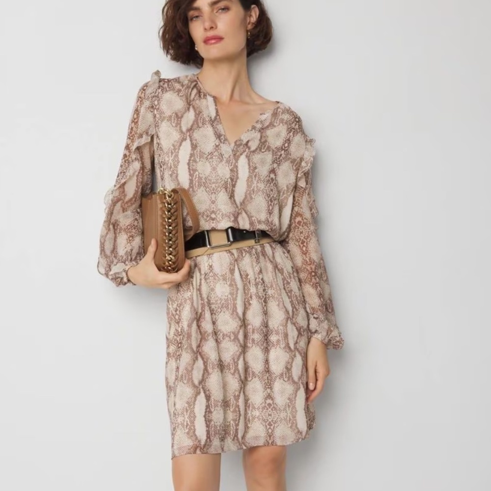 NWT White House Black Market Long Sleeve Ruffle Dress Python Scales Size Medium